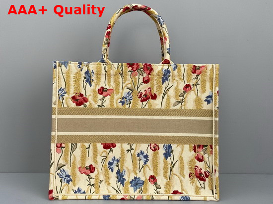 Dior Book Tote Beige Multicolor Dior Hibiscus Metallic Thread Embroidery Replica