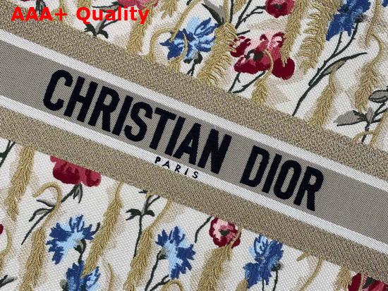 Dior Book Tote Beige Multicolor Dior Hibiscus Metallic Thread Embroidery Replica