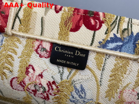 Dior Book Tote Beige Multicolor Dior Hibiscus Metallic Thread Embroidery Replica