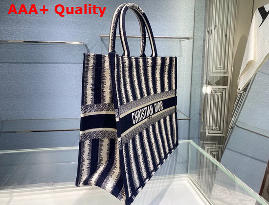 Dior Book Tote Blue D Stripes Embroidery Replica