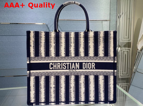 Dior Book Tote Blue D Stripes Embroidery Replica