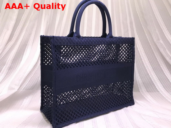 Dior Book Tote Blue Mesh Embroidery Replica