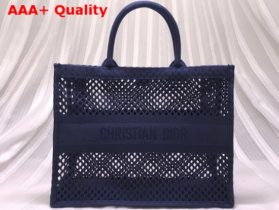 Dior Book Tote Blue Mesh Embroidery Replica