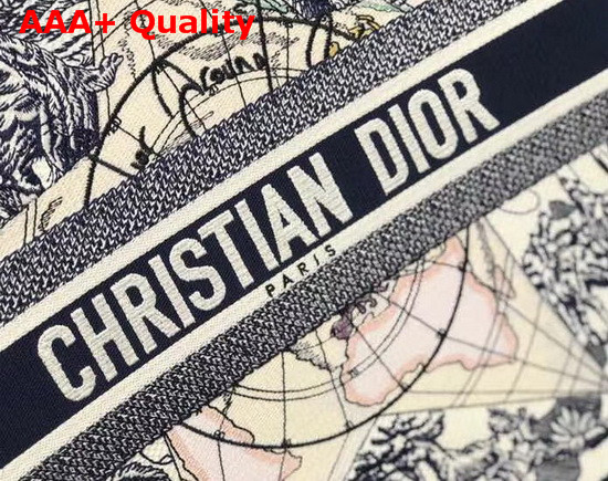 Dior Book Tote Blue Multicolor Dior Around the World Embroidery Replica