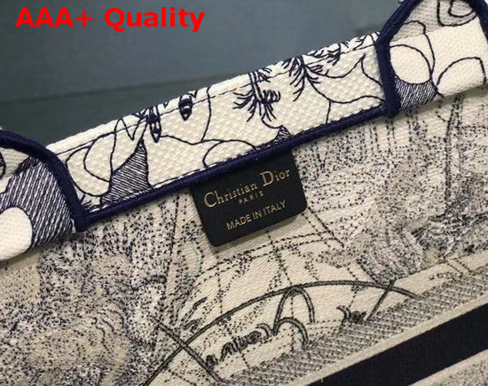 Dior Book Tote Blue Multicolor Dior Around the World Embroidery Replica