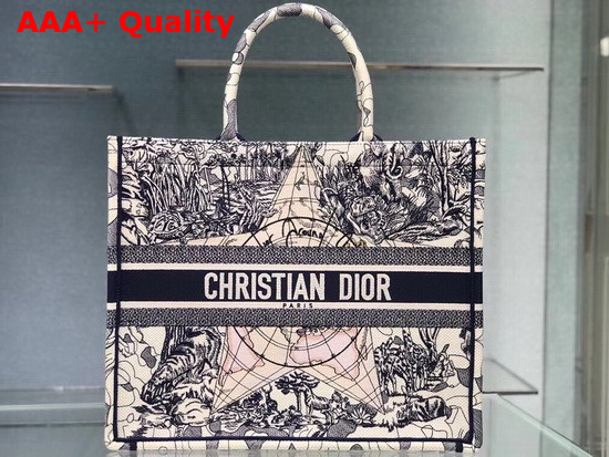 Dior Book Tote Blue Multicolor Dior Around the World Embroidery Replica