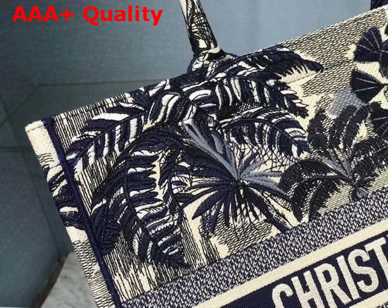 Dior Book Tote Blue Palm Tree Toile de Jouy Embroidery Replica