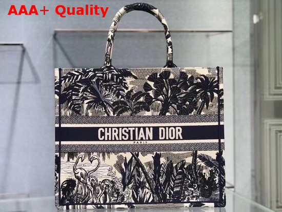 Dior Book Tote Blue Palm Tree Toile de Jouy Embroidery Replica