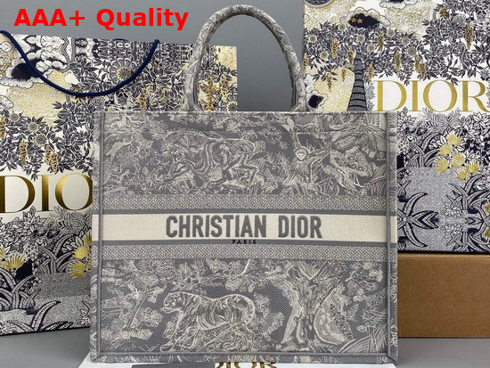 Dior Book Tote Gray Toile de Jouy Embroidery Replica