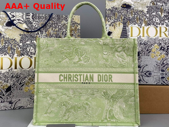 Dior Book Tote Green Toile de Jouy Reverse Embroidery Replica