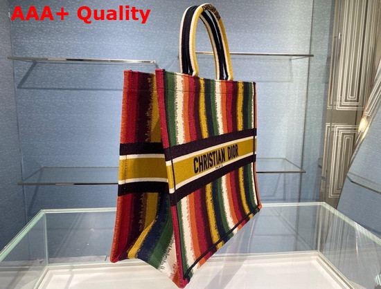 Dior Book Tote Multicolor D Stripes Embroidery Replica