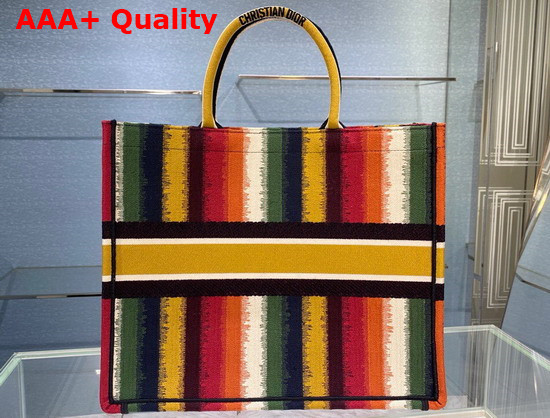 Dior Book Tote Multicolor D Stripes Embroidery Replica