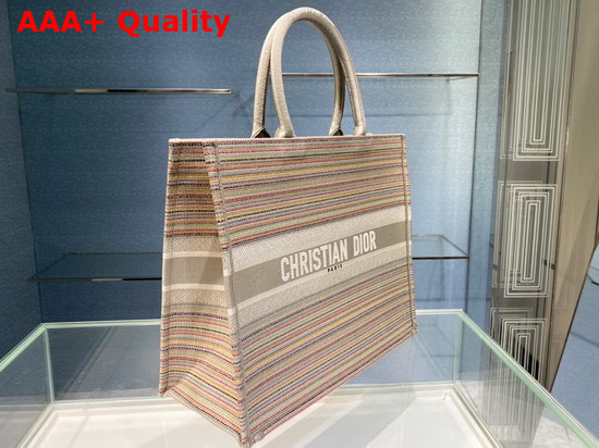 Dior Book Tote Multicolor Stripes Embroidery Replica