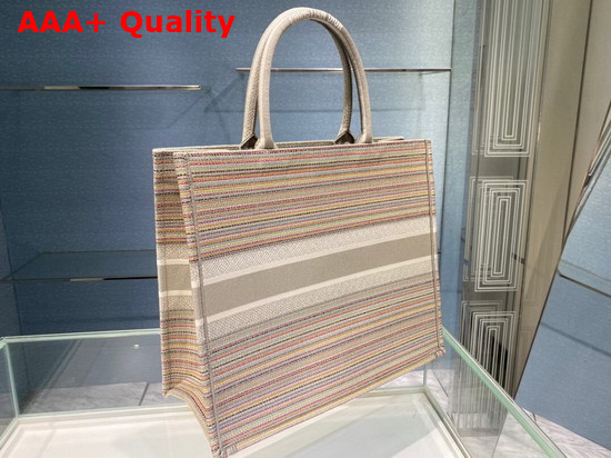 Dior Book Tote Multicolor Stripes Embroidery Replica