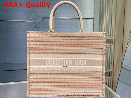 Dior Book Tote Multicolor Stripes Embroidery Replica