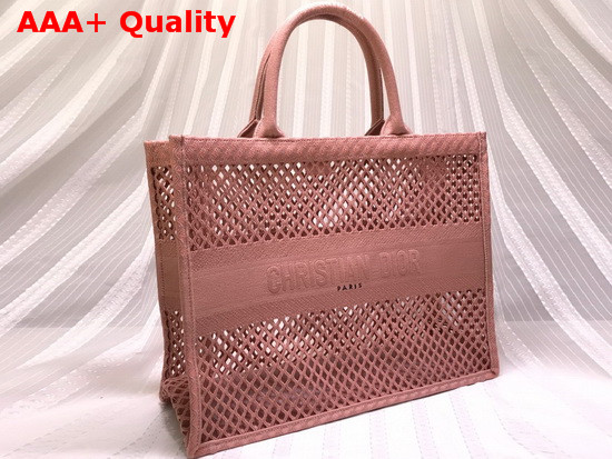 Dior Book Tote Pink Mesh Embroidery Replica