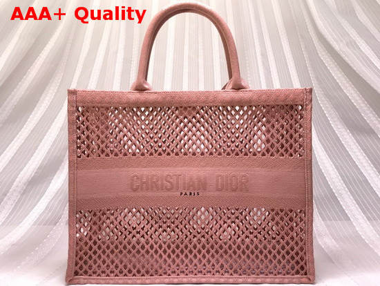 Dior Book Tote Pink Mesh Embroidery Replica