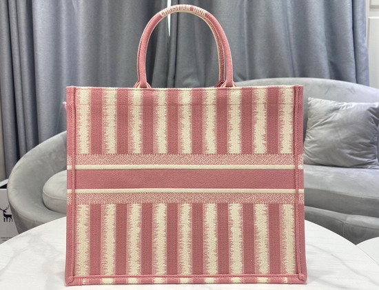 Dior Book Tote Pink Stripes Embroidery Replica