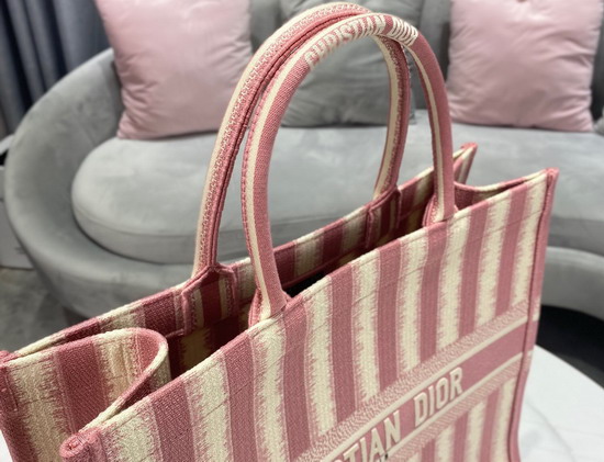 Dior Book Tote Pink Stripes Embroidery Replica