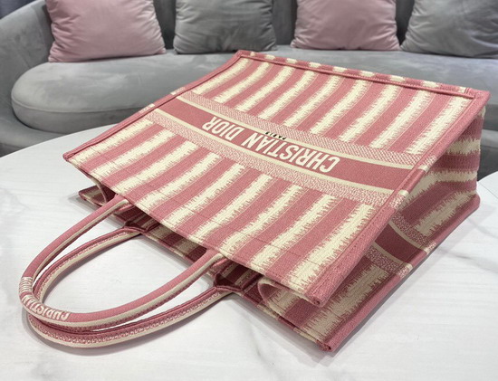 Dior Book Tote Pink Stripes Embroidery Replica