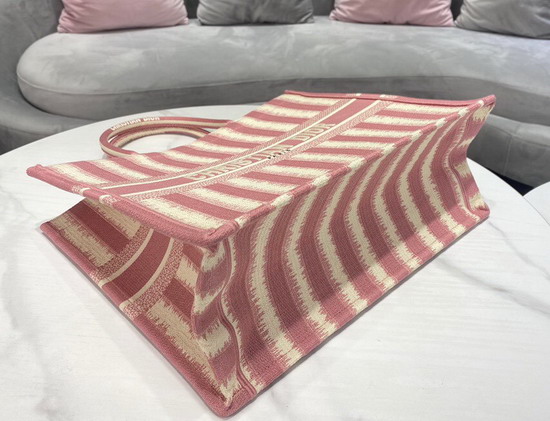 Dior Book Tote Pink Stripes Embroidery Replica