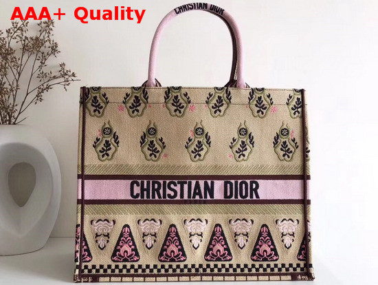 Dior Book Tote in Beige Emboridered Canvas Replica