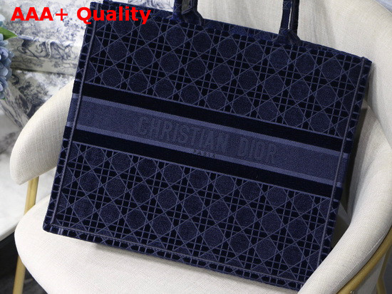 Dior Book Tote in Blue Cannage Embroidered Velvet Replica