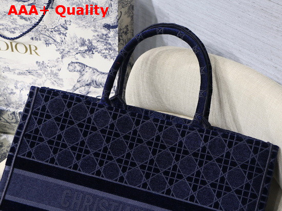 Dior Book Tote in Blue Cannage Embroidered Velvet Replica