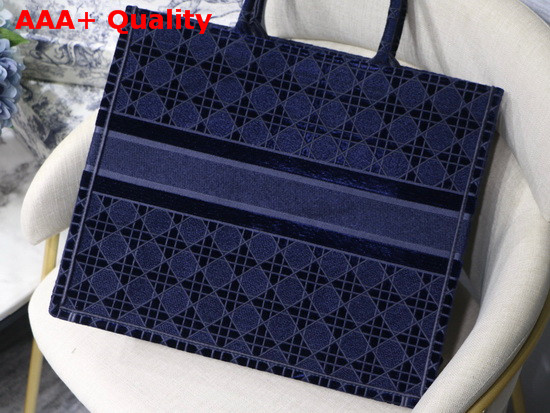 Dior Book Tote in Blue Cannage Embroidered Velvet Replica