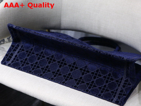 Dior Book Tote in Blue Cannage Embroidered Velvet Replica