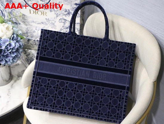 Dior Book Tote in Blue Cannage Embroidered Velvet Replica