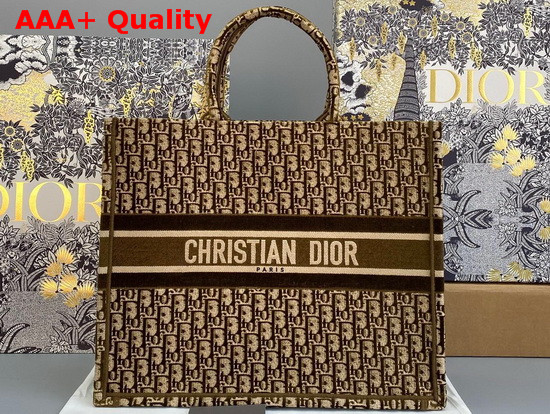 Dior Book Tote in Brown Dior Oblique Embroidered Velvet Replica