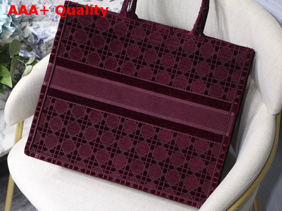 Dior Book Tote in Burgundy Cannage Embroidered Velvet Replica