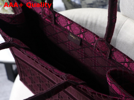 Dior Book Tote in Burgundy Cannage Embroidered Velvet Replica