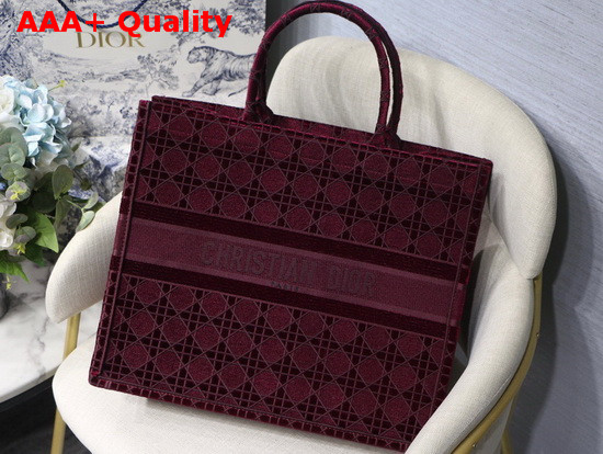 Dior Book Tote in Burgundy Cannage Embroidered Velvet Replica