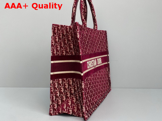 Dior Book Tote in Burgundy Dior Oblique Embroidered Velvet Replica