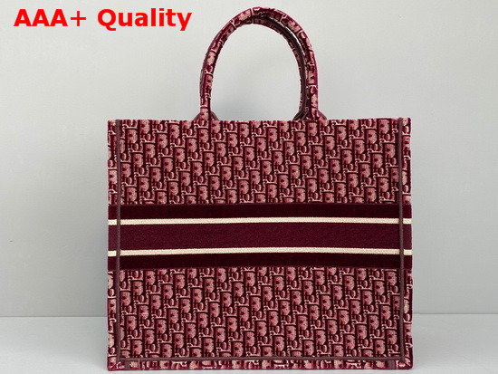 Dior Book Tote in Burgundy Dior Oblique Embroidered Velvet Replica