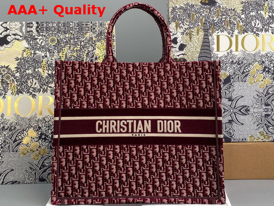 Dior Book Tote in Burgundy Dior Oblique Embroidered Velvet Replica