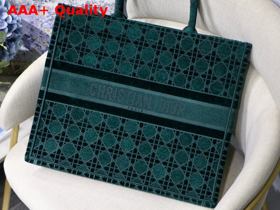 Dior Book Tote in Green Cannage Embroidered Velvet Replica