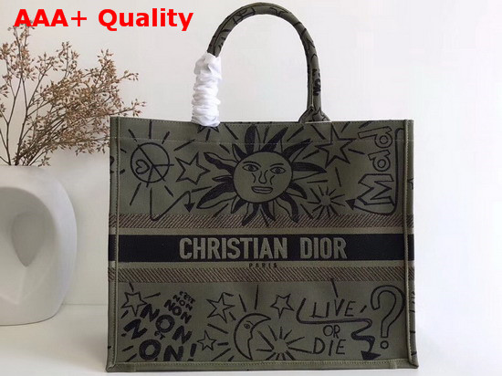 Dior Book Tote in Green Embroidered Canvas Replica