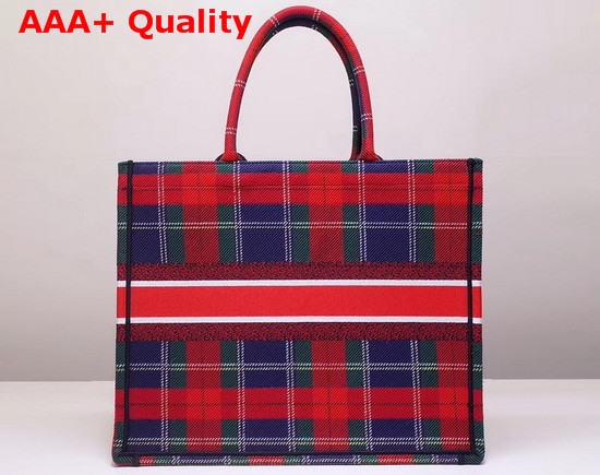 Dior Book Tote in Red and Blue Embroidered Canvas Replica