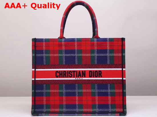 Dior Book Tote in Red and Blue Embroidered Canvas Replica