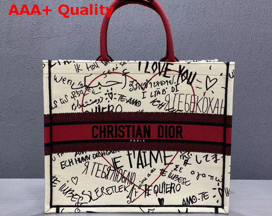 Dior Book Tote with Dioramour Graffiti Latte Multicolor Dioramour Graffiti Embroidery Replica