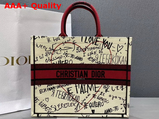 Dior Book Tote with Dioramour Graffiti Latte Multicolor Dioramour Graffiti Embroidery Replica