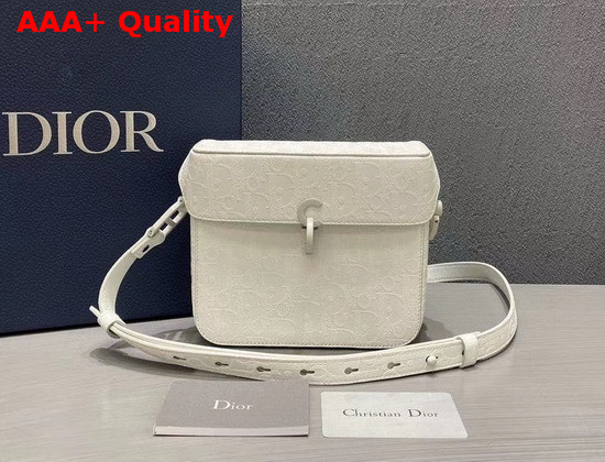 Dior Boxy Messenger Bag White Embossed Calfskin with Dior Oblique Motif Replica