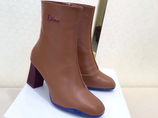 Dior Brown Calfskin Leather Ankle Boot with Side Zip For Sale