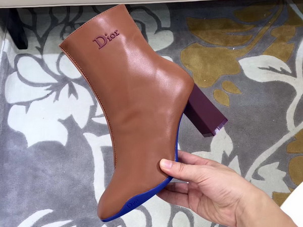 Dior Brown Calfskin Leather Ankle Boot with Side Zip For Sale