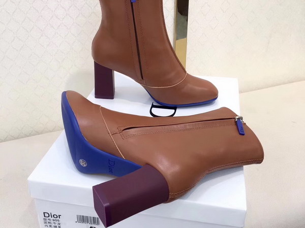 Dior Brown Calfskin Leather Ankle Boot with Side Zip For Sale