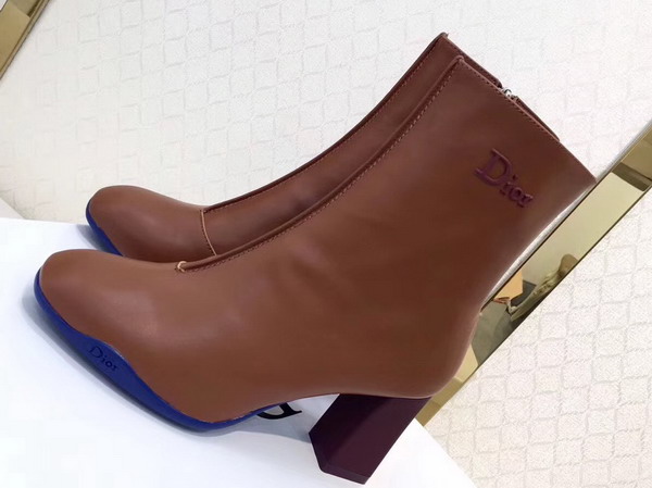 Dior Brown Calfskin Leather Ankle Boot with Side Zip For Sale