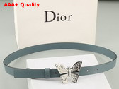 Dior Butterfly Buckle Belt in Light Blue Leather Replica